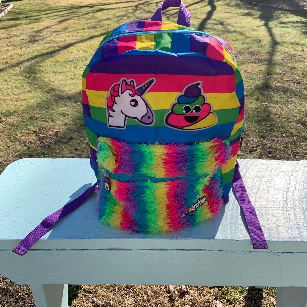 Emojination Unicorn Rainbow Poop Backpack Furry